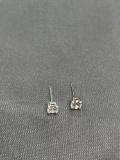 Round Faceted 4mm CZ Center Pair of Sterling Silver Stud Earrings