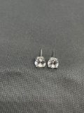 Round Faceted 5mm CZ Center Pair of Sterling Silver Stud Earrings