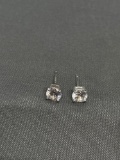 Round Faceted 5mm CZ Center Pair of Sterling Silver Stud Earrings