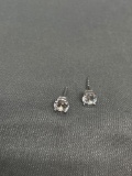 Round Faceted 5mm CZ Center Pair of Sterling Silver Stud Earrings