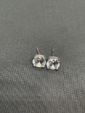 Round Faceted 6mm CZ Center Pair of Sterling Silver Stud Earrings