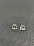 Round Faceted 6mm CZ Center Pair of Sterling Silver Stud Earrings