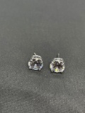 Round Faceted 8mm CZ Center Pair of Sterling Silver Stud Earrings