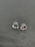 Round Faceted 8mm CZ Center Pair of Sterling Silver Stud Earrings