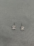 Princess Faceted 3.5x3.5mm CZ Center Pair of Sterling Silver Stud Earrings