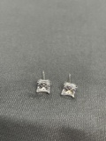 Princess Faceted 4.5x4.5mm CZ Center Pair of Sterling Silver Stud Earrings