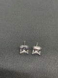 Princess Faceted 5.5x5.5mm CZ Center Pair of Sterling Silver Stud Earrings