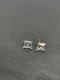 Princess Faceted 5.5x5.5mm CZ Center Pair of Sterling Silver Stud Earrings