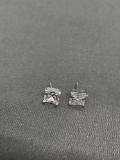 Princess Faceted 5.5x5.5mm CZ Center Pair of Sterling Silver Stud Earrings