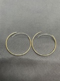 Round 28mm Diameter 1mm Wide Gold-Tone Pair of Sterling Silver Hoop Earrings