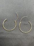 Round 25mm Diameter 1mm Wide Gold-Tone Pair of Sterling Silver Hoop Earrings