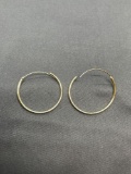 Round 25mm Diameter 1mm Wide Gold-Tone Pair of Sterling Silver Hoop Earrings