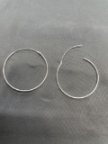 Round 40mm Diameter 1mm Wide Pair of Sterling Silver Hoop Earrings