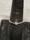 Princess Faceted Bezel Set 2x2mm CZ Center High Polished Sterling Silver Promise Ring Band