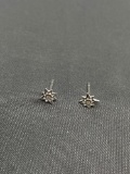 Star Detailed 6mm Diameter CZ Center Pair of Sterling Silver Stud Earrings