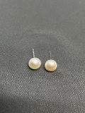 Round 6mm White Freshwater Pearl Pair of Sterling Silver Stud Earrings