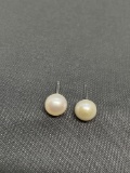 Round 6mm White Freshwater Pearl Pair of Sterling Silver Stud Earrings