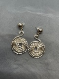 Hammer Finished 45mm Long 25mm Wide Pair of Sterling Silver Spiral Earrings