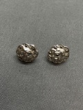 Milgrain Marcasite Detailed Round 12mm Floral Themed Pair of Sterling Silver Button Earrings