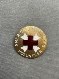 American Red Cross Volunteer Themed Enameled Round 23mm Diameter Gold-Tone Sterling Silver Pin