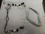 Lot of Two Fashion Necklaces, One Black Bead & Silver-Tone Alloy & One Satin Stranded