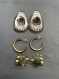 Lot of Three Fashion Gold & Silver-Tone Pairs of Earrings