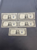 5 Count Lot of United States Silver Certificate $1 Bill Notes from Estate