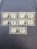 5 Count Lot of United States Silver Certificate $1 Bill Notes from Estate