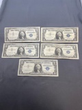 5 Count Lot of United States Silver Certificate $1 Bill Notes from Estate