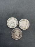 3 Count Lot of United States Barber Dimes - 90% Silver Coins from Estate Collection