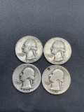 4 Count Lot of United States 90% Silver Washington Quarters from Estate Collection