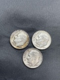 3 Count Lot of United States 90% Silver Roosevelt Dimes from Estate Collection