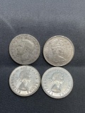 4 Count Lot of Canada 80% Silver Quarters from Estate Collection - 0.600 Ounces Actual Silver Weight