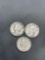 3 Count Lot of United States Mercury Dimes - 90% Silver Coins from Estate Collection