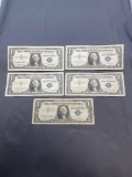 5 Count Lot of United States Silver Certificate $1 Bill Notes from Estate