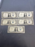 5 Count Lot of United States Silver Certificate $1 Bill Notes from Estate