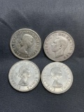 4 Count Lot of Canada 80% Silver Quarters from Estate Collection - 0.600 Ounces Actual Silver Weight