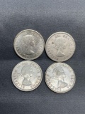 4 Count Lot of Canada 80% Silver Quarters from Estate Collection - 0.600 Ounces Actual Silver Weight