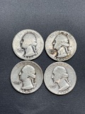 4 Count Lot of United States 90% Silver Washington Quarters from Estate Collection