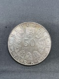 1972 Austria 50 Schilling Silver Foreign World Coin - 0.5787 Ounces Actual Silver Weight