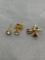 Lot of Two Gold-Tone Six Prong Set 3.5mm Round CZ Accented Pairs of Fashion Stud Earrings, One White