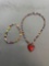 Lot of Two Colorful Beaded Fashion Jewelry, One 16in Long Necklace w/ Heart Pendant & One 8in Lon