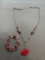 Lot of Two Colorful Beaded Fashion Jewelry, One Coil Bracelet & One 28in Long Necklace w/ Hot Lips