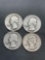 4 Count Lot of 90% Silver United States Washington Quarters from Estate Collection