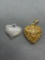 Lot of Two Filigree Detailed Gold & Silver-Tone Fashion Heart Pendants