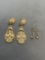 Lot of Two Teardrop Shaped Gold-Tone Pairs of Fashion Earrings