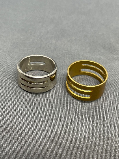 Lot of Two Gold & Silver-Tone Fashion Pipe Style Ring Bands