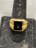 Rectangular Onyx Inlaid Center 15mm Wide 18Kt Gold Filled Ring Band