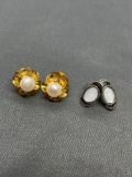 Lot of Two Faux Pearl Featured Pairs of Fashion Stud Earrings