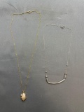 Lot of Two Fashion Necklaces, One Silver-Tone 16in Long w/ Contour Pendant Slide & One w/ Faux Pearl